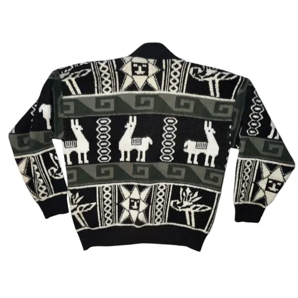 Vintage Ruminahui Wool Ecuadorian Button Down Cardigan Sweater Pockets Size XL